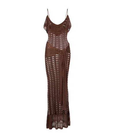 Aya Muse Ruffled Pointelle Maxi Dress In Brown