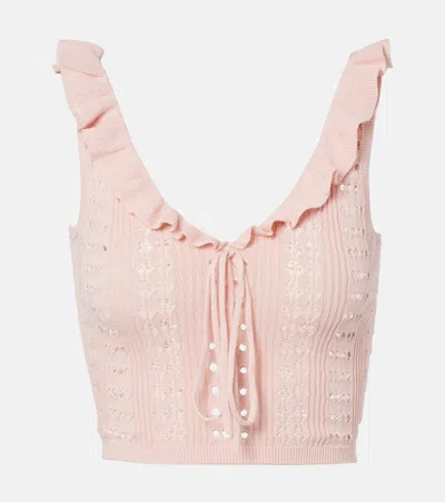 Aya Muse Ruffled Pointelle Crop Top In Pink
