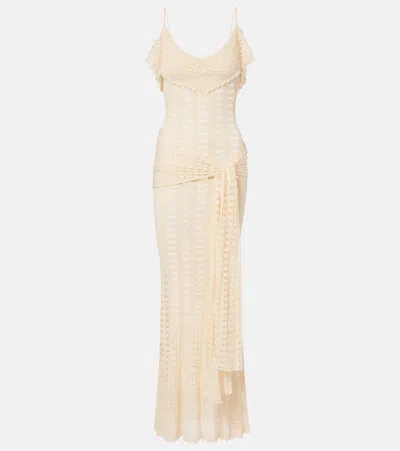Aya Muse Ruffled Pointelle Maxi Dress In Neutral