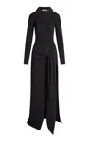 Aya Muse Saros Asymmetric Knit Cotton-blend Polo Maxi Dress In Black