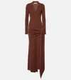 Aya Muse Saros Draped Cotton-blend Maxi Dress In Brown