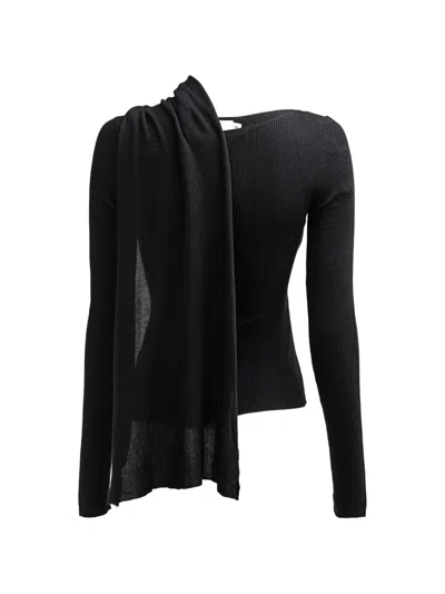 Aya Muse Scarf-detail Ribbed-knit Top In Black