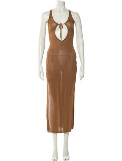Pre-owned Aya Muse Scoop Neck Long Dress In Brown