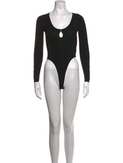 Pre-owned Aya Muse Scoop Neck Long Sleeve Bodysuit In Black