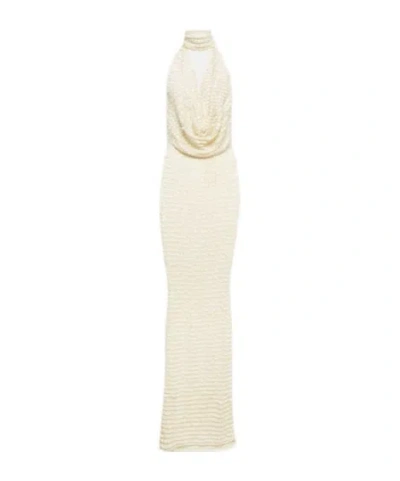 Aya Muse Sequined Halterneck Maxi Dress In Neutral