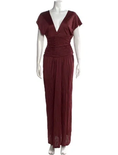 Pre-owned Aya Muse Silk Long Dress In Burgundy