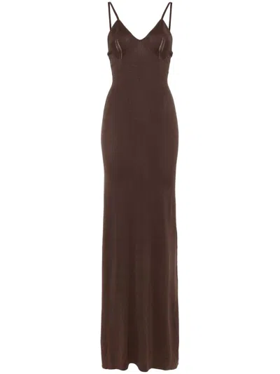 Aya Muse Knitted Maxi Dress In Brown