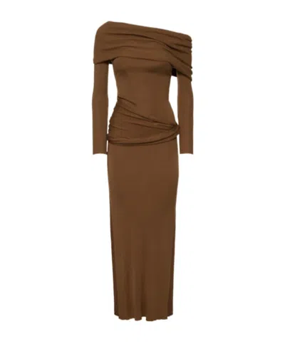 Aya Muse Slit Dress In Brown