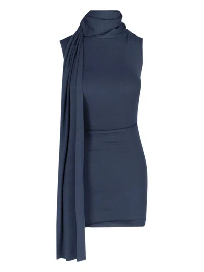 AYA MUSE SOLAR' SHAWL MINI DRESS - NAVY
