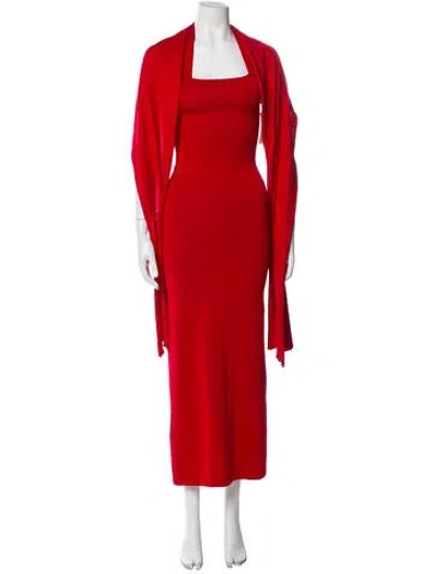 Pre-owned Aya Muse Square Neckline Long Dress W/ Tags In Red