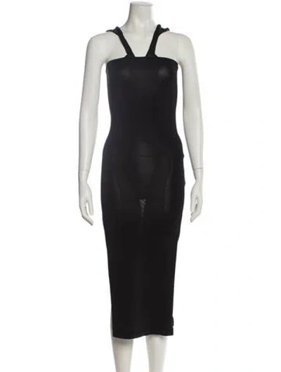 Pre-owned Aya Muse Square Neckline Midi Length Dress In Black