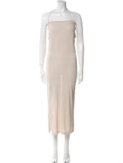 Pre-owned Aya Muse Square Neckline Midi Length Dress In Neutral