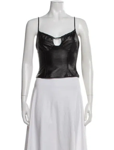 Pre-owned Aya Muse Square Neckline Sleeveless Crop Top In Black