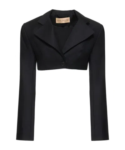 Aya Muse Stok Wool Short Blazer In Black