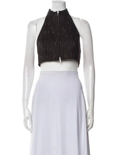 Pre-owned Aya Muse Striped Halterneck Crop Top In Brown