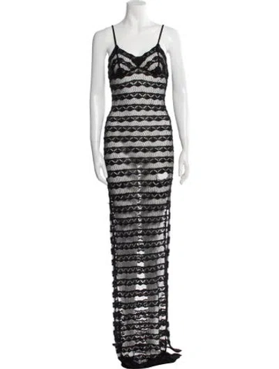 Pre-owned Aya Muse Striped Long Dress In Black