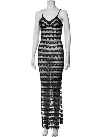 Pre-owned Aya Muse Striped Long Dress In Black