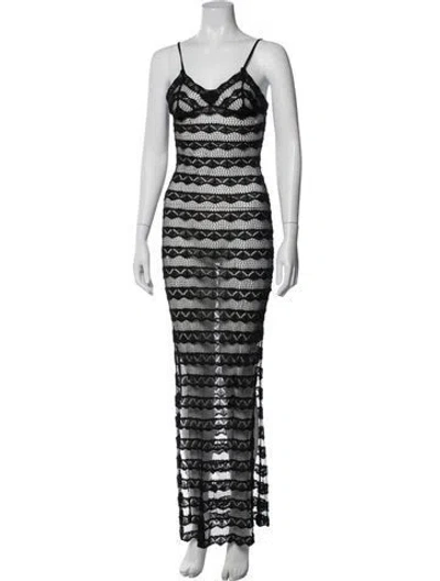 Pre-owned Aya Muse Striped Long Dress In Black