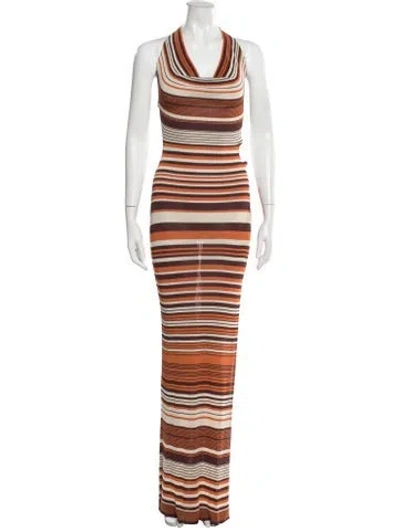 Pre-owned Aya Muse Striped Long Dress In Orange