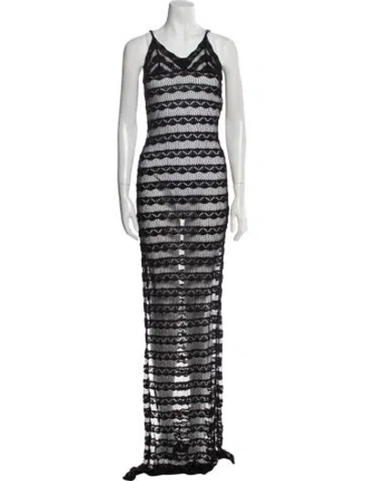 Pre-owned Aya Muse Striped Long Dress W/ Tags In Black