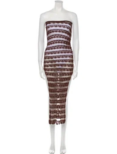 Pre-owned Aya Muse Striped Midi Length Dress In Brown