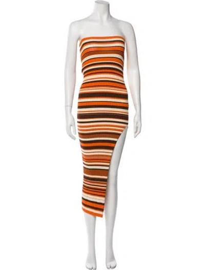 Pre-owned Aya Muse Striped Midi Length Dress In Orange