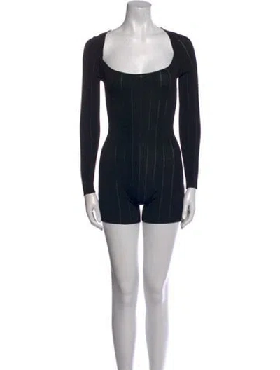 Pre-owned Aya Muse Striped Scoop Neck Romper In Black