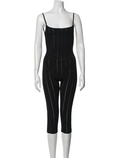 Pre-owned Aya Muse Striped Square Neckline Jumpsuit In Black
