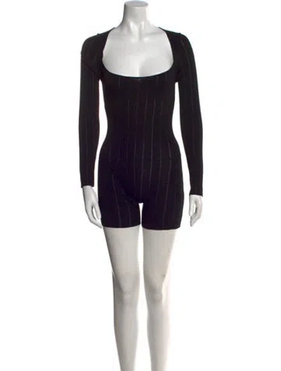 Pre-owned Aya Muse Striped Square Neckline Romper In Black