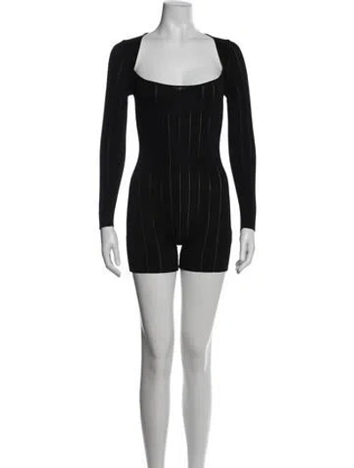 Pre-owned Aya Muse Striped Square Neckline Romper In Blue