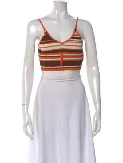 Pre-owned Aya Muse Striped V-neck Crop Top In Orange