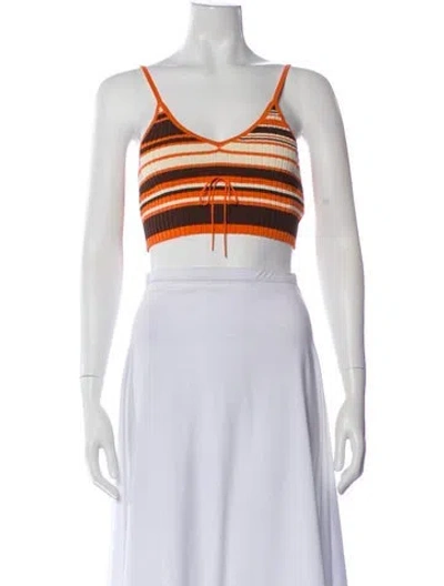 Pre-owned Aya Muse Striped V-neck Crop Top In Orange