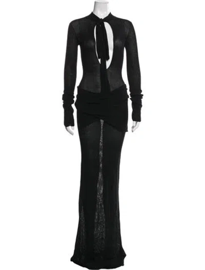 Pre-owned Aya Muse Tie Neck Long Dress In Black