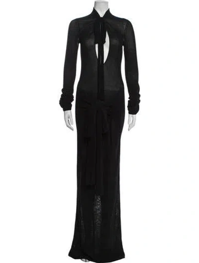 Pre-owned Aya Muse Tie Neck Long Dress In Blue