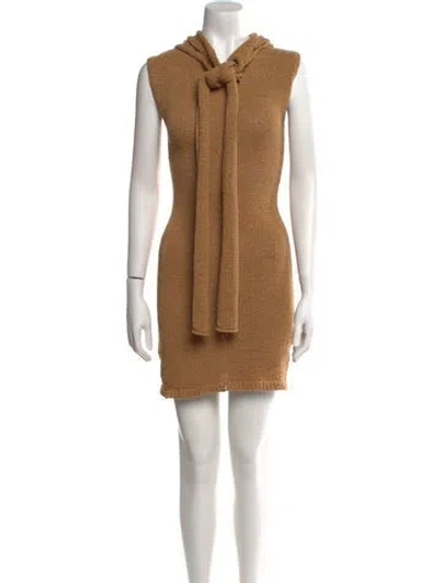 Pre-owned Aya Muse Tie Neck Mini Dress In Neutral