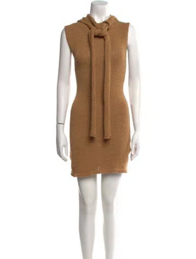 Pre-owned Aya Muse Tie Neck Mini Dress W/ Tags In Neutral