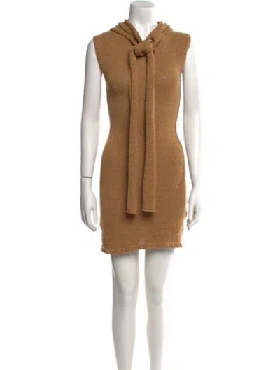 Pre-owned Aya Muse Tie Neck Mini Dress W/ Tags In Neutral