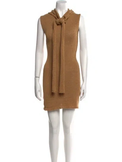 Pre-owned Aya Muse Tie Neck Mini Dress W/ Tags In Neutral