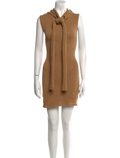 Pre-owned Aya Muse Tie Neck Mini Dress W/ Tags In Neutral