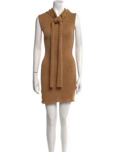 Pre-owned Aya Muse Tie Neck Mini Dress W/ Tags In Neutral
