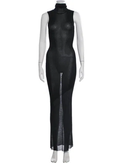 Pre-owned Aya Muse Turtleneck Long Dress In Black