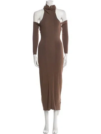 Pre-owned Aya Muse Turtleneck Long Dress W/ Tags In Brown