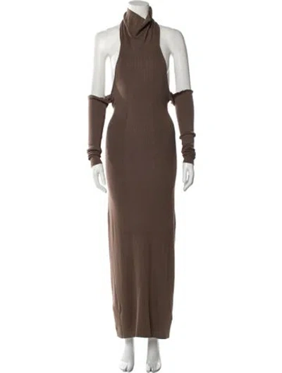 Pre-owned Aya Muse Turtleneck Long Dress W/ Tags In Brown