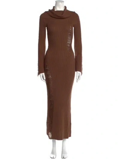 Pre-owned Aya Muse Turtleneck Long Dress W/ Tags In Brown