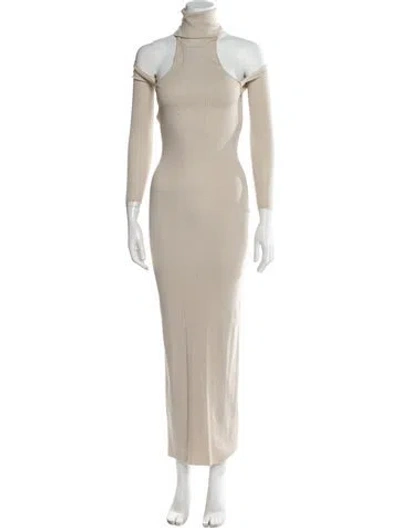 Pre-owned Aya Muse Turtleneck Midi Length Dress In Neutral