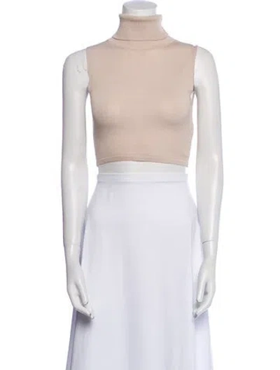 Pre-owned Aya Muse Turtleneck Sleeveless Crop Top In Neutral