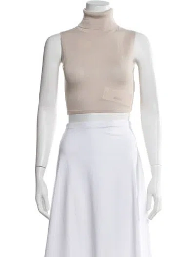 Pre-owned Aya Muse Turtleneck Sleeveless Crop Top In Neutral