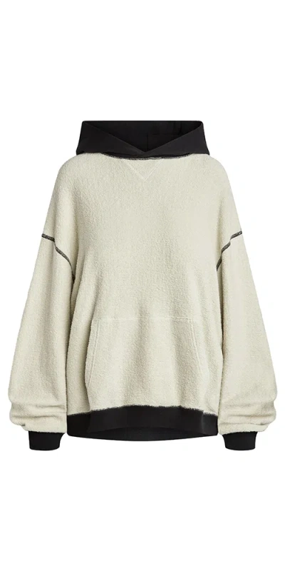 Aya Muse Two Tone Stitching Hoodie In White