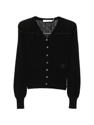 Aya Muse Unae Pointelle-knit Cardigan In Black