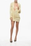Aya Muse V Neck Knitted Dress With Tie Neck Detail In Neutral